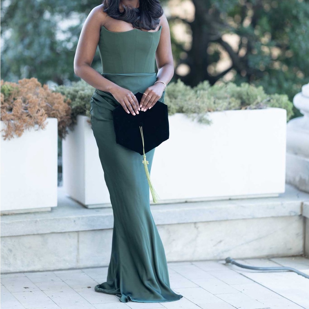 HOUSE OF CB Persephone Strapless Evening Dress in Olive Sz S #LD145